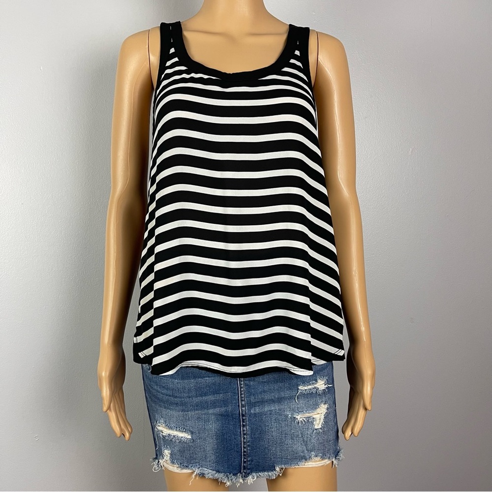 Express Black and White Striped Racerback Tank Top